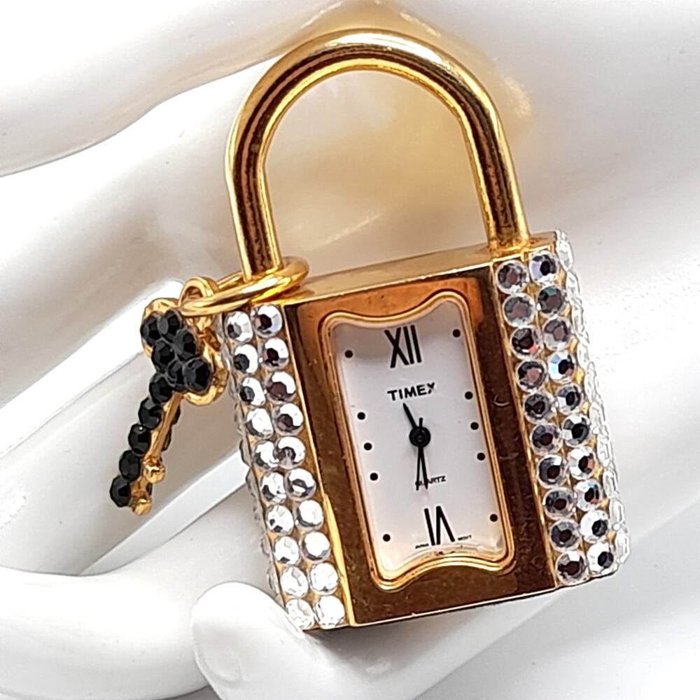 Vintage Timex Rhinestone Lock Style Watch, Needs Battery, Japan Mt, Quartz